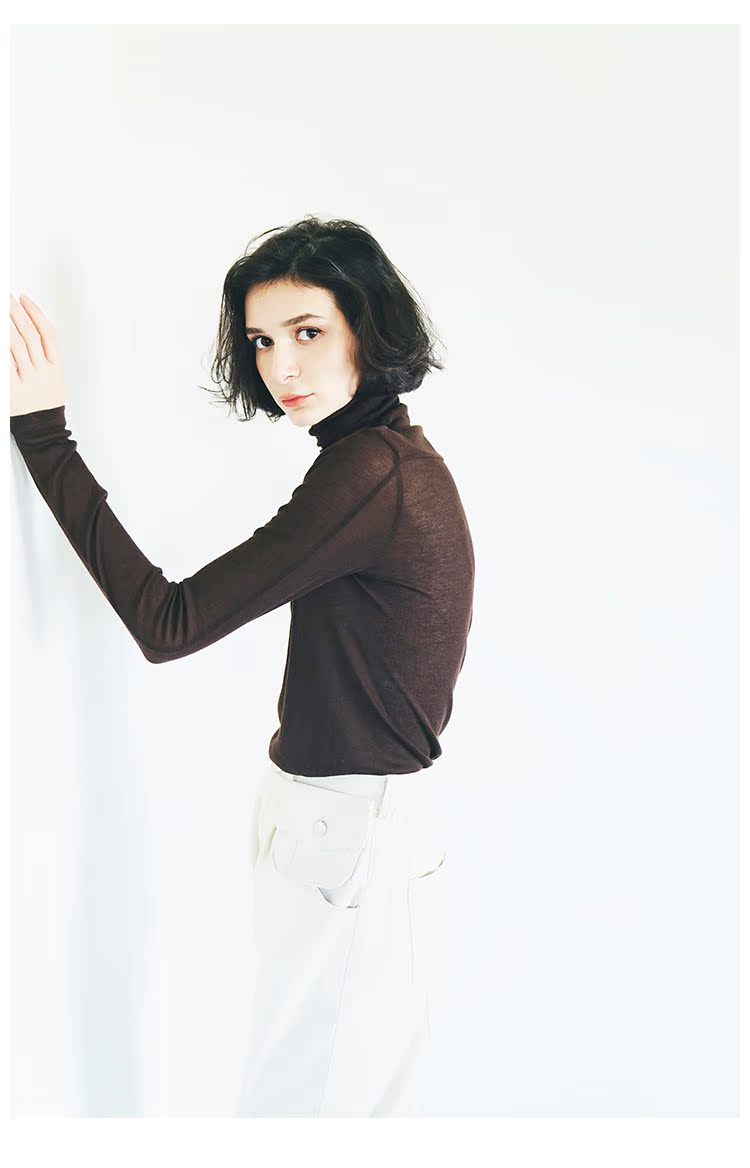 Solid color   high neck base  t-shirt    slim fit top for women  long sleeves
