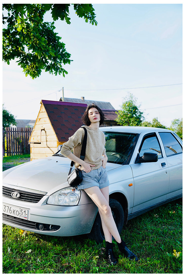 Women's Hooded Pullover Loose Fit  Knitted Top Long Sleeve Sweater