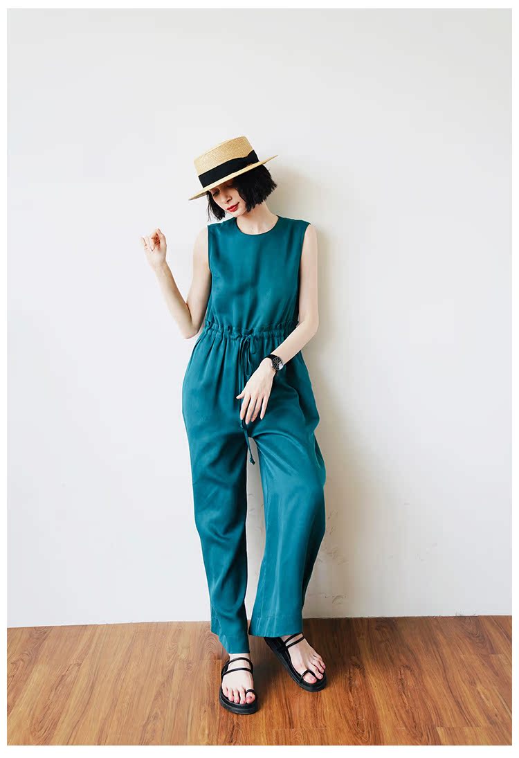 Women's Tencel Jumpsuit Wide-Leg Pants for Women High-Waist Draped Casual Pants Loose Air Conditioning Pants