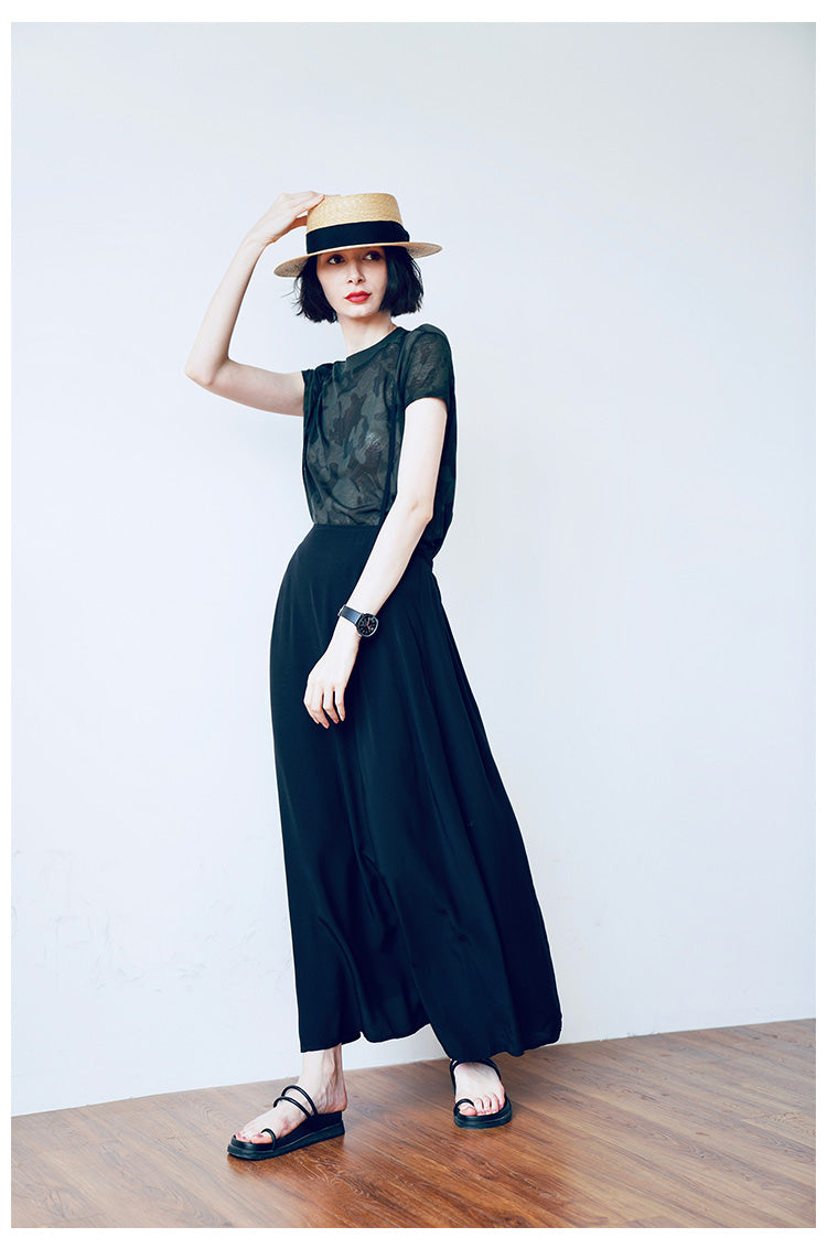 Strap half skirt for women,  half body A-line skirt, high waist black half skirt, women's long style