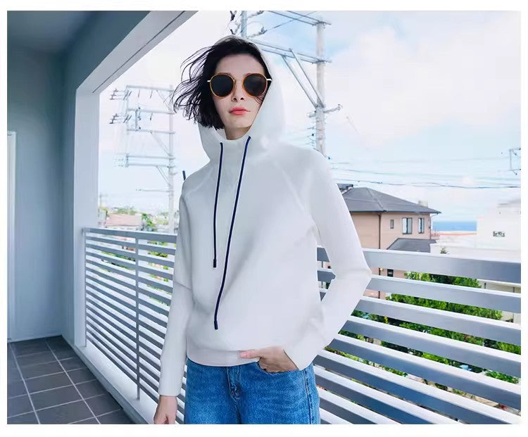 Color-Block Drawstring Thickened Sweatshirt Women's Autumn and Winter Short Hooded Sweatshirt Women's fashion Space Cotton Sweatshirt Women