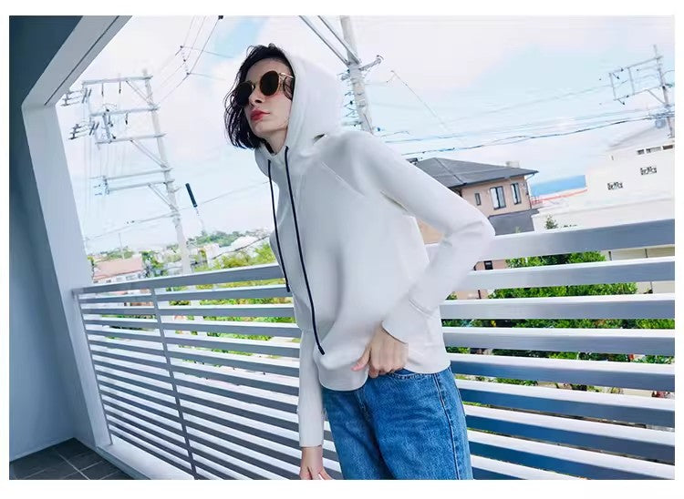 Color-Block Drawstring Thickened Sweatshirt Women's Autumn and Winter Short Hooded Sweatshirt Women's fashion Space Cotton Sweatshirt Women