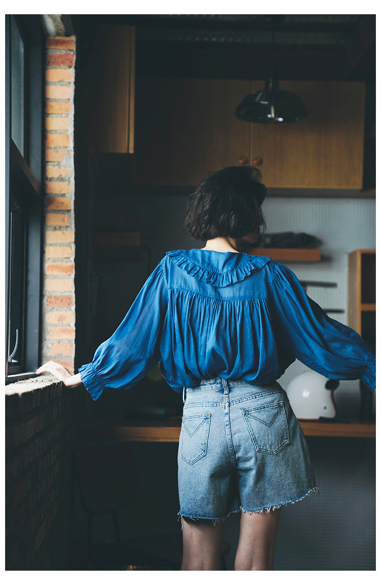 Ruffled Pleated Linen Top with Unique Design for Women, Doll Shirt, Sun Protection Shirt for Women Summer Style with a Western Touch