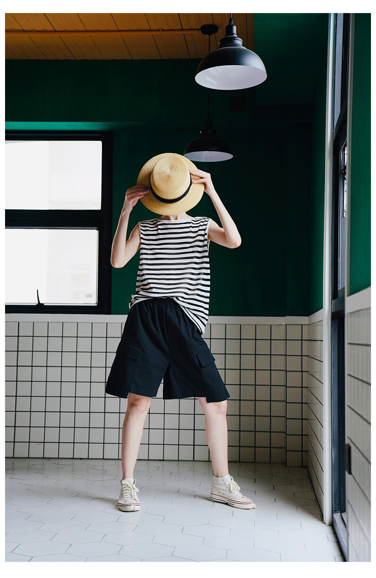 Trendy Versatile Sleeveless Striped Knitted Vest for Women Loose Casual Outerwear Women's Top