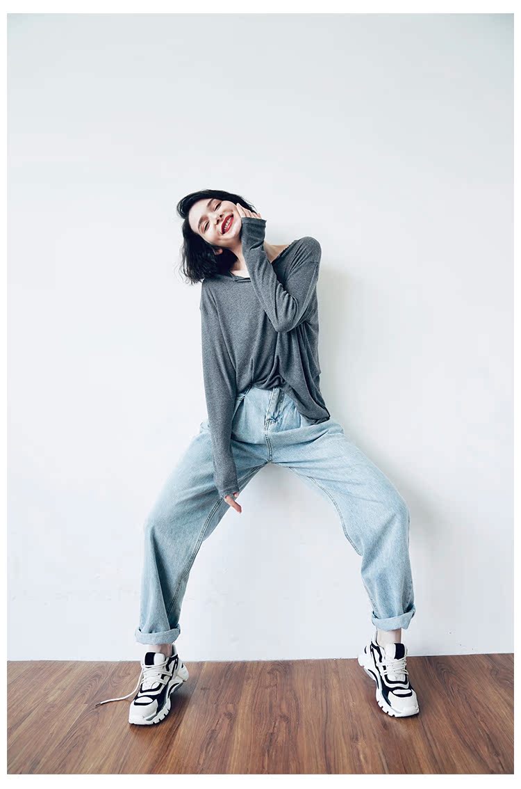 Temperament Knitted Women's Long Sleeve Summer Top Thin Black Grey Women's Loose Casual Sunscreen T-shirt