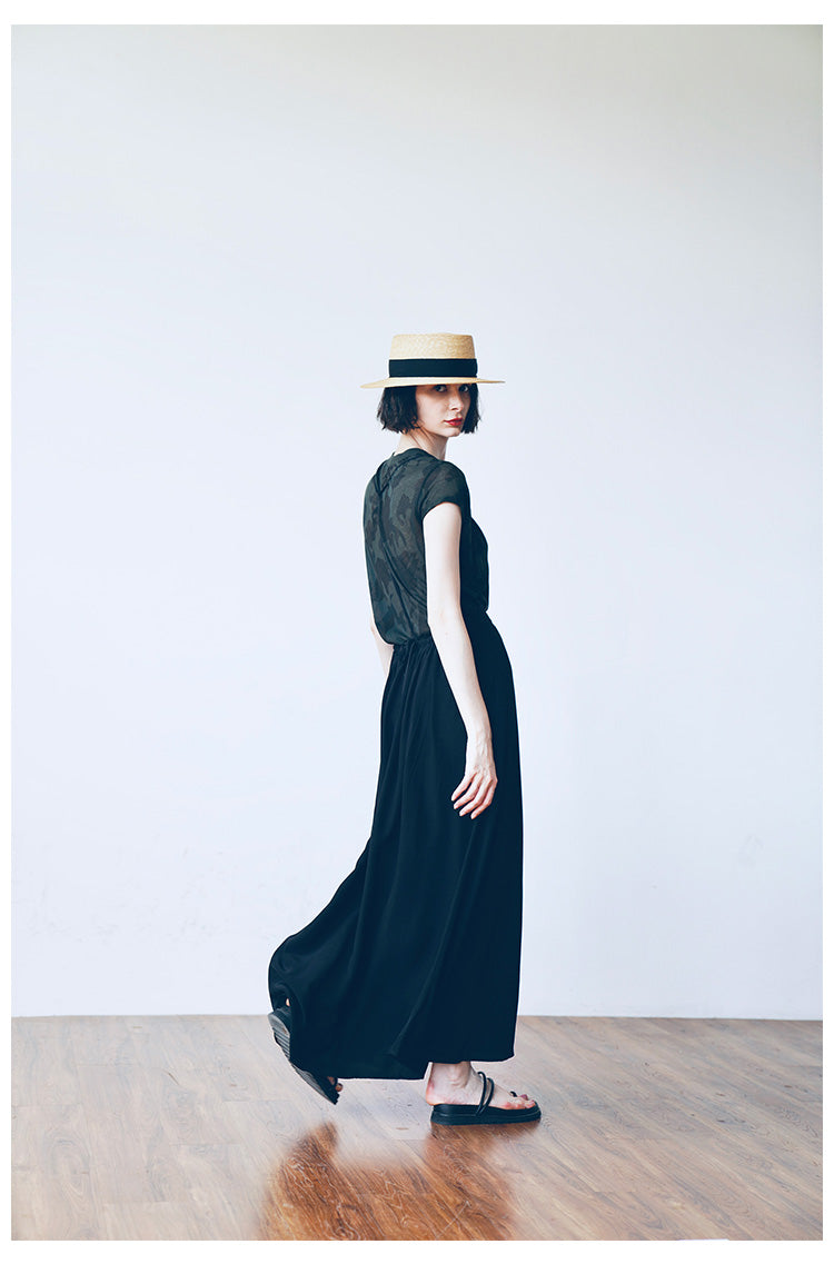 Strap half skirt for women,  half body A-line skirt, high waist black half skirt, women's long style
