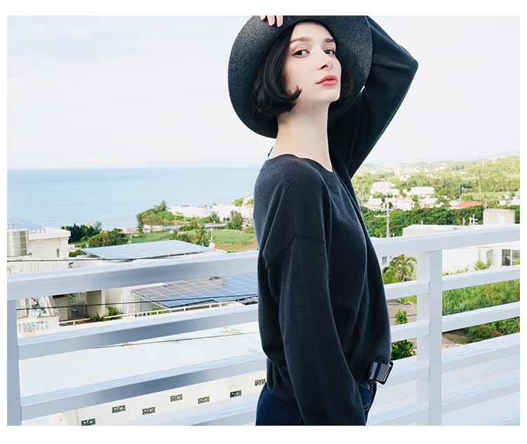 Thin loose knitted pullover women's top V-neck base shirt women's knitted top women's long sleeved shirt