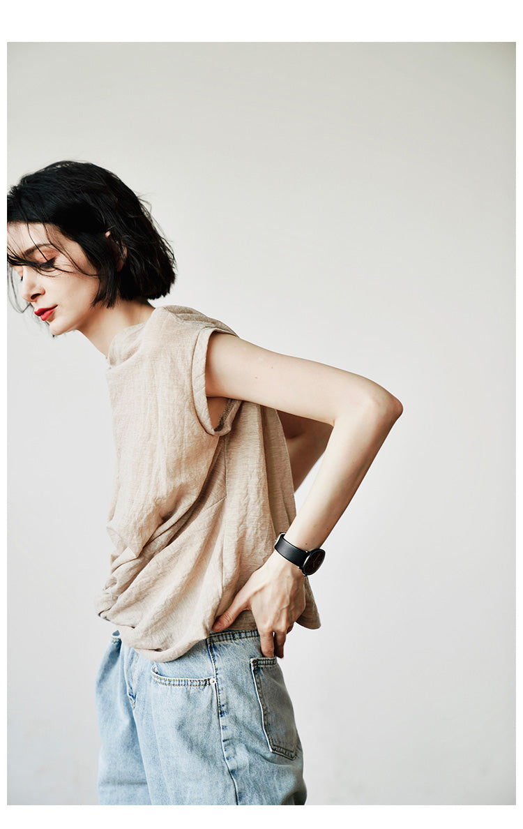 Reversible Pleated Design  with Unique Design, Short Irregular Top, Personalized Short Sleeve Women's T-shirt