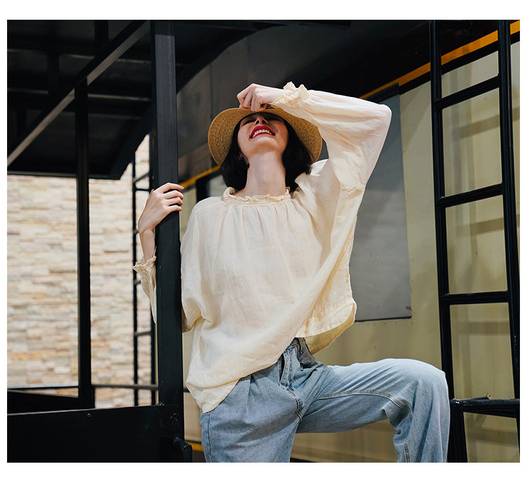 wear linen casual and fashionable long sleeved loose shirts in both front and back