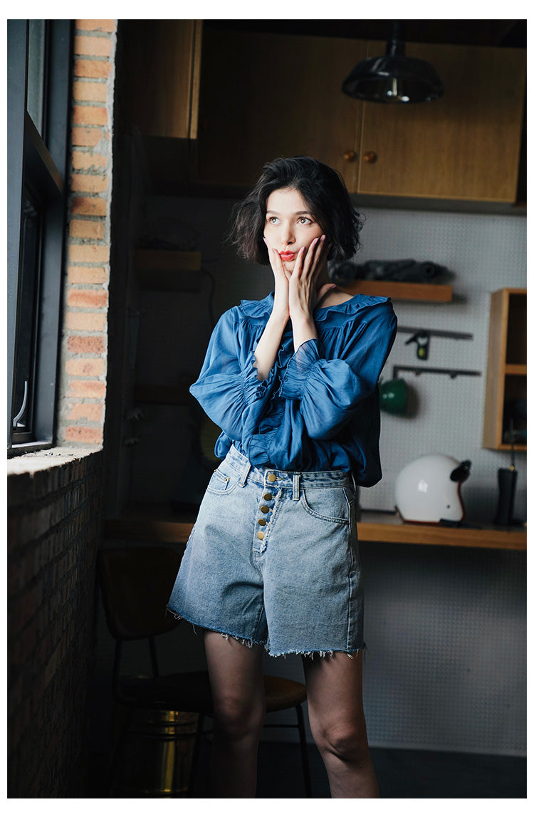 Ruffled Pleated Linen Top with Unique Design for Women, Doll Shirt, Sun Protection Shirt for Women Summer Style with a Western Touch