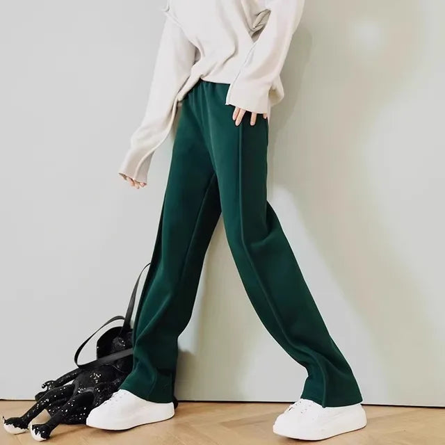Women's autumn and winter high waisted casual pants with plush wide legs, loose and slimming straight leg pants