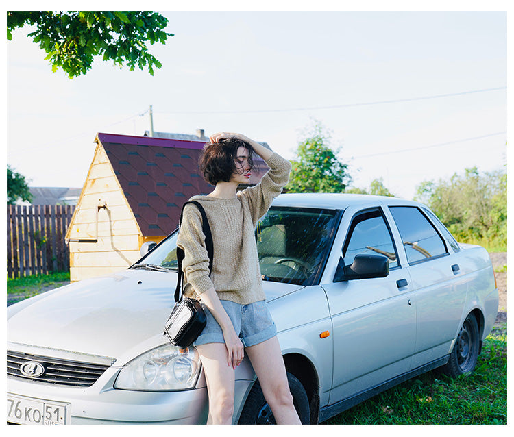 Women's Hooded Pullover Loose Fit  Knitted Top Long Sleeve Sweater