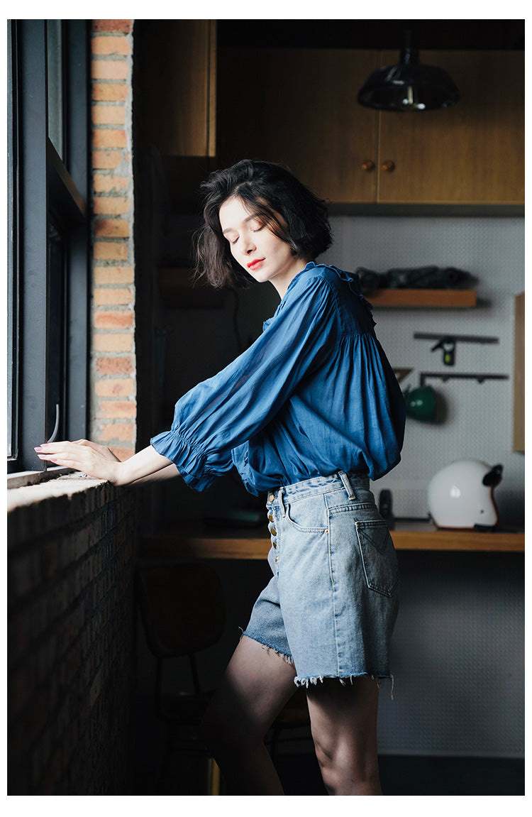 Ruffled Pleated Linen Top with Unique Design for Women, Doll Shirt, Sun Protection Shirt for Women Summer Style with a Western Touch