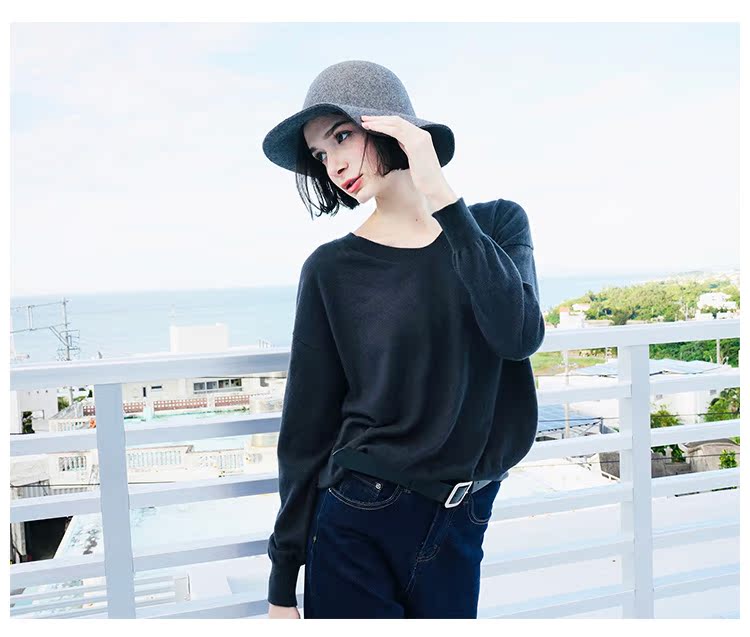 Thin loose knitted pullover women's top V-neck base shirt women's knitted top women's long sleeved shirt