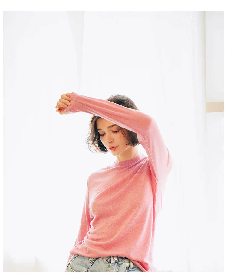 Elastic Skin-Friendly Tencel Knit t Women's New Autumn Long Sleeve Solid Color Top t Women's Base Layer Shirt