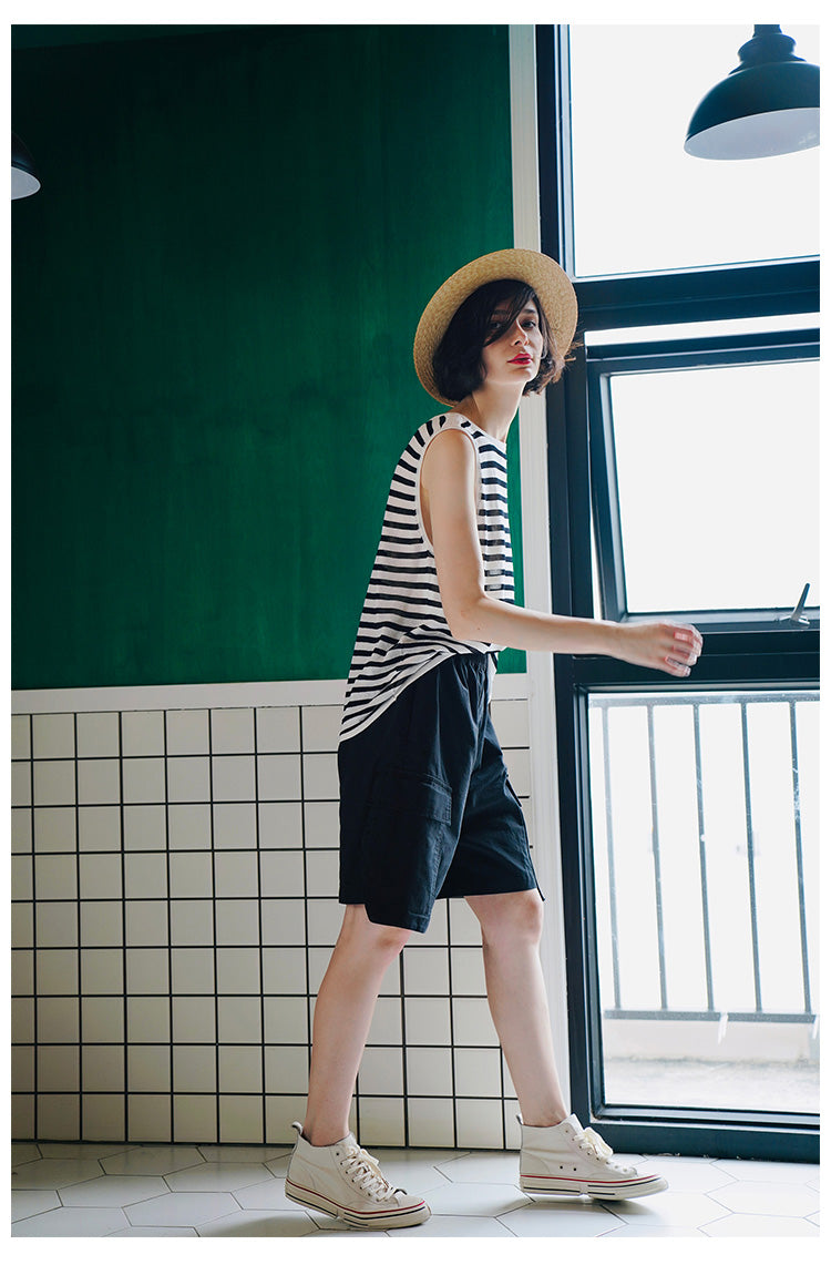 Trendy Versatile Sleeveless Striped Knitted Vest for Women Loose Casual Outerwear Women's Top