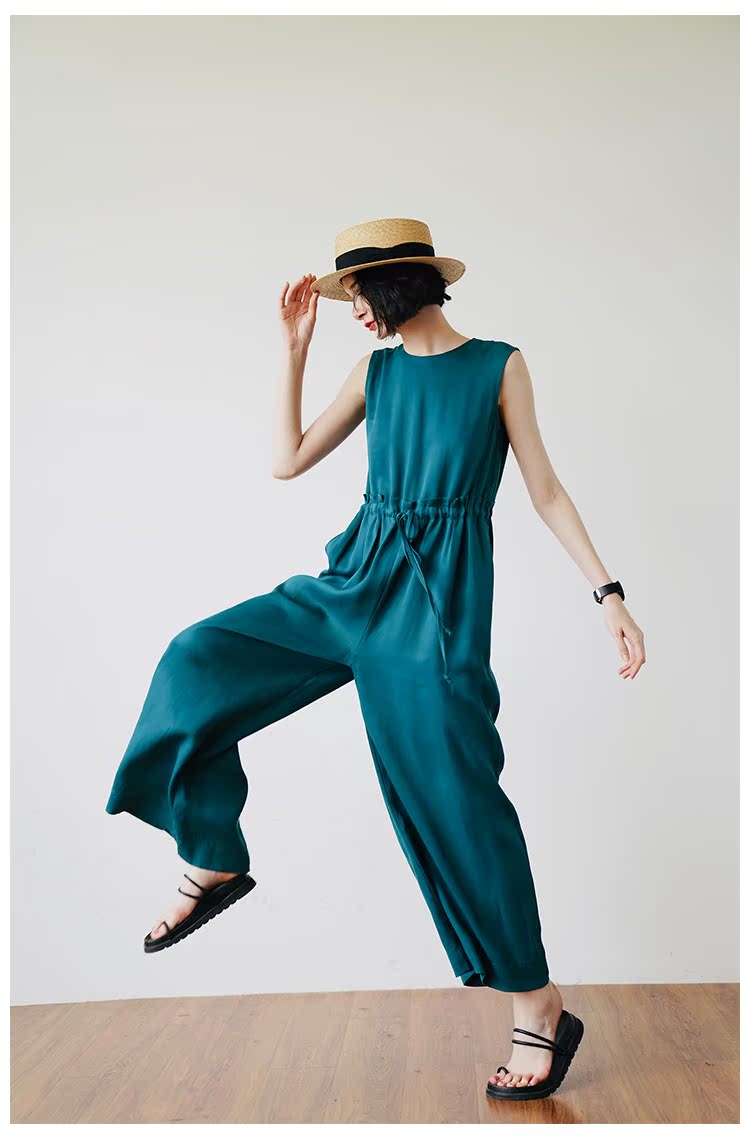 Women's Tencel Jumpsuit Wide-Leg Pants for Women High-Waist Draped Casual Pants Loose Air Conditioning Pants
