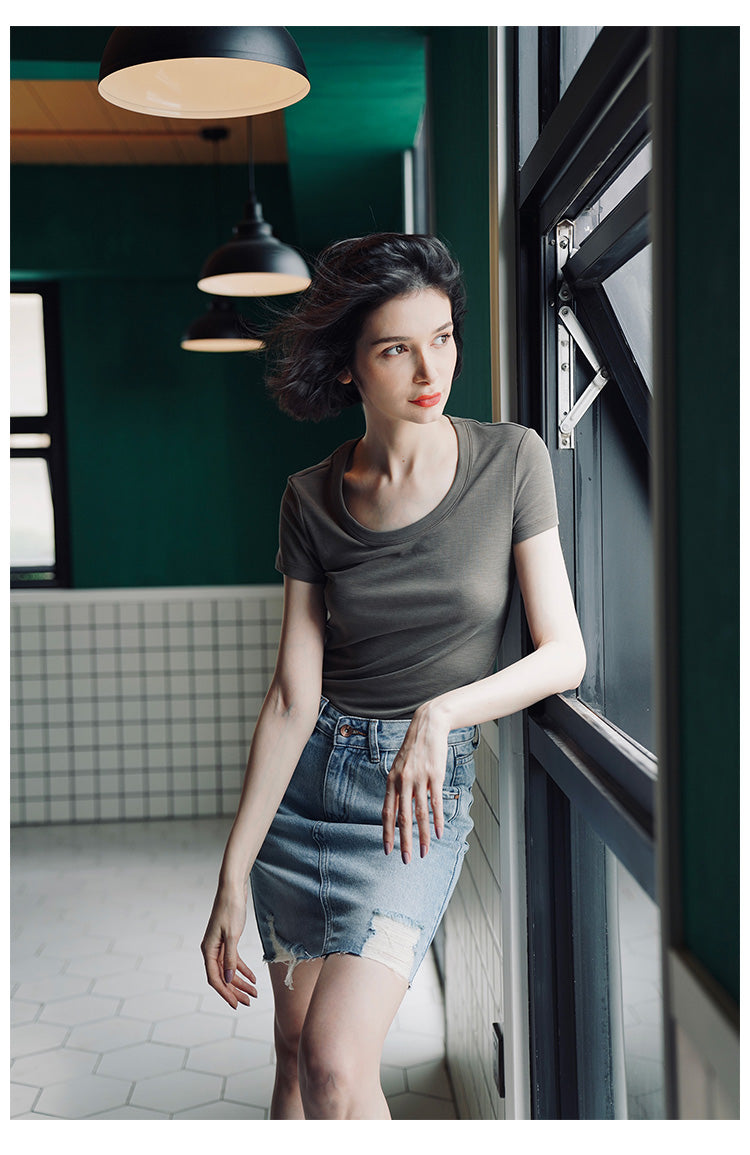 Women's short sleeved summer round neck casual top T-shirt