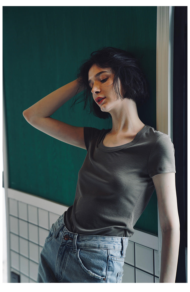 Women's short sleeved summer round neck casual top T-shirt