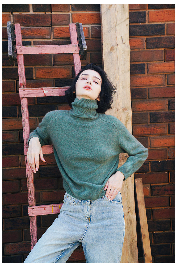 High neck knitted sweater women's pullover winter top women's versatile high neck sweater women