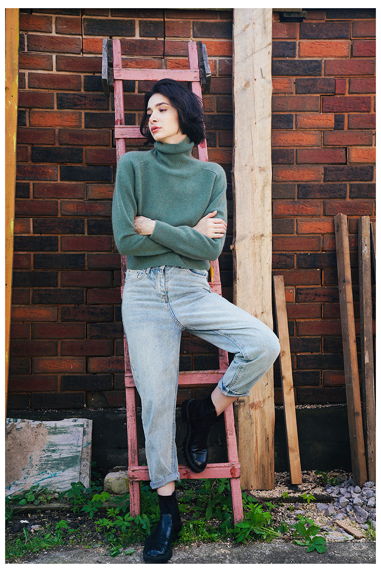 High neck knitted sweater women's pullover winter top women's versatile high neck sweater women