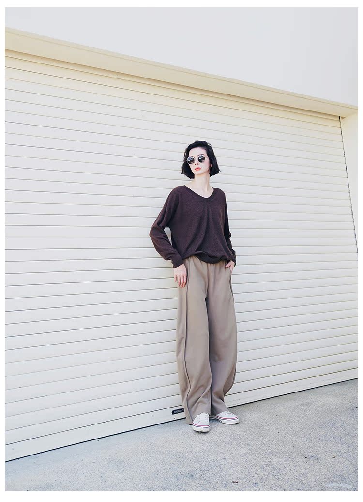 Thin loose cotton wool knitted pullover women's top V-neck undershirt women's knitted top long sleeved