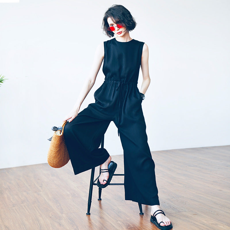Women's Jumpsuit Tencel Jumpsuit Wide-Leg Pants for Women High-Waist Draped Casual Pants Loose Air Conditioning Pants