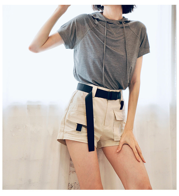 Vintage Style Short-sleeve for Women Skin-friendly trendy short-sleeve hooded shirt  Short Sleeve Women Style Trend  T-shirt