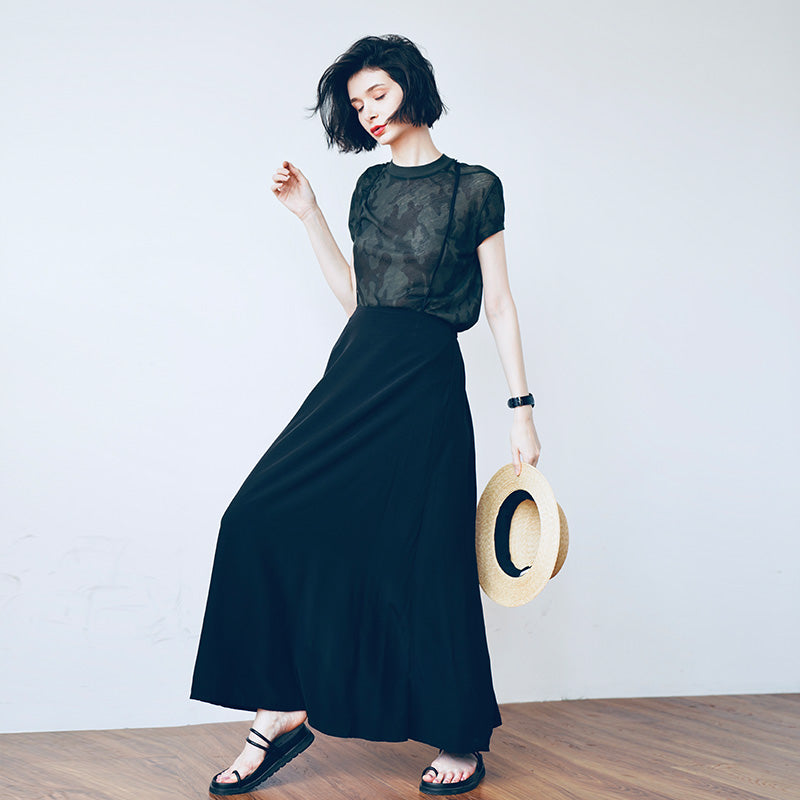 Strap half skirt for women,  half body A-line skirt, high waist black half skirt, women's long style