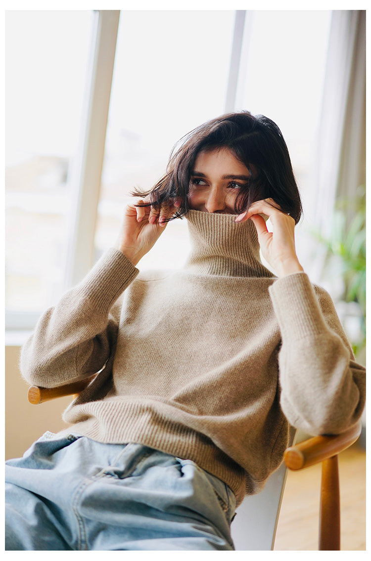 Women's High Neck Knitted Sweater Pullover Winter Top for Women Versatile High Neck Sweater