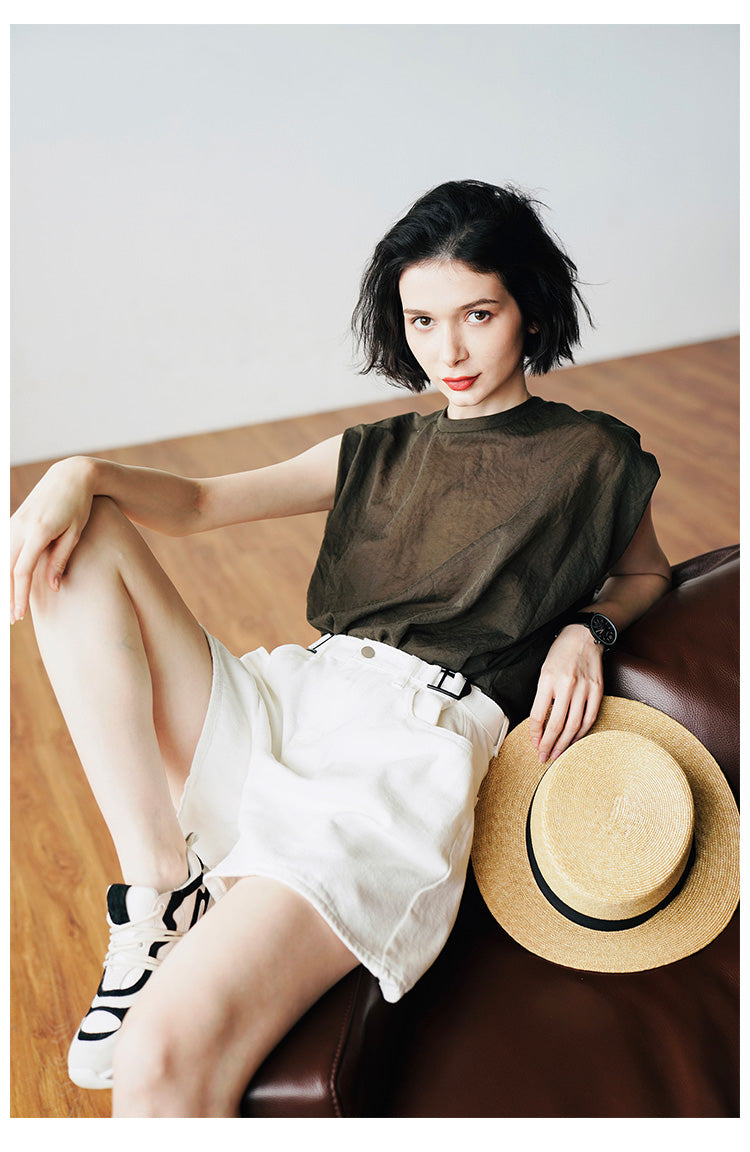 Lightweight, comfortable,  Trendy Women's Summer Loose Fit Short Sleeve, Unique Solid Color  Women's T-shirt