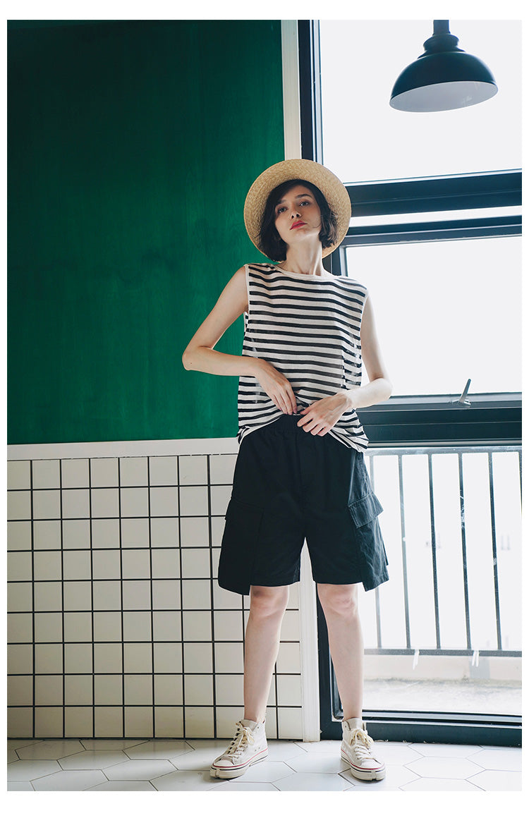 Trendy Versatile Sleeveless Striped Knitted Vest for Women Loose Casual Outerwear Women's Top
