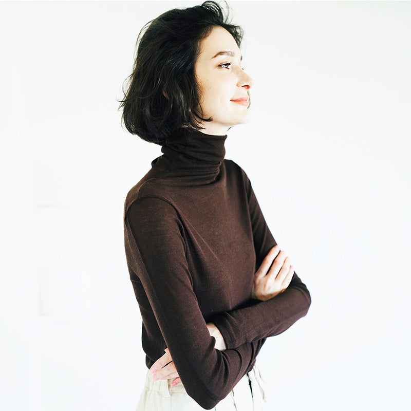 Solid color   high neck base  t-shirt    slim fit top for women  long sleeves