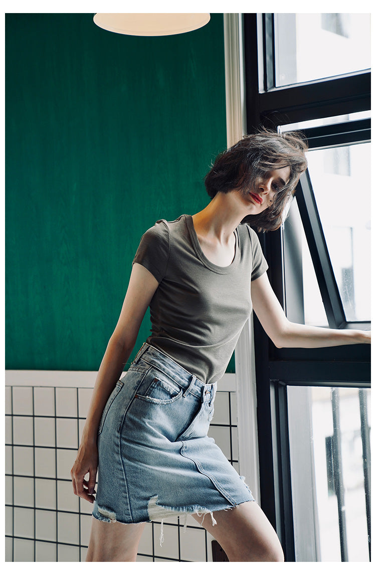Women's short sleeved summer round neck casual top T-shirt