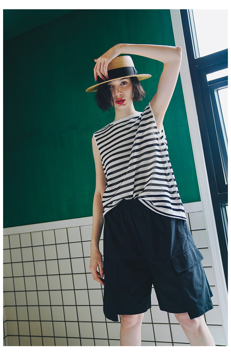 Trendy Versatile Sleeveless Striped Knitted Vest for Women Loose Casual Outerwear Women's Top