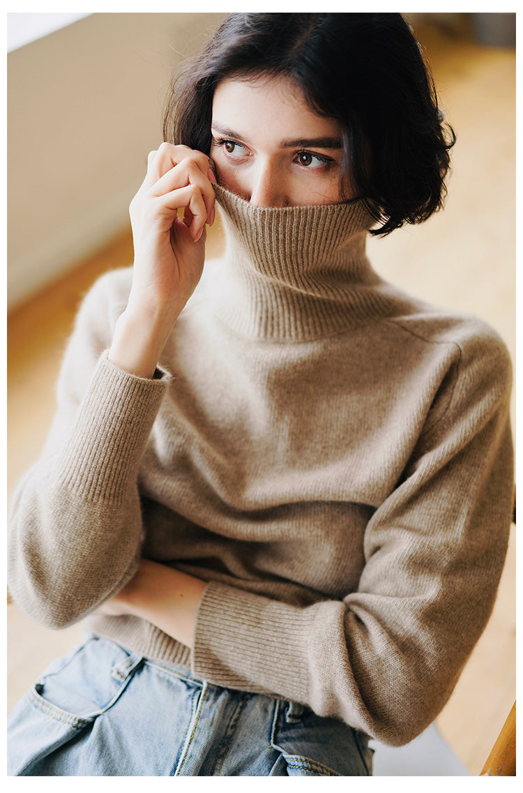Women's High Neck Knitted Sweater Pullover Winter Top for Women Versatile High Neck Sweater
