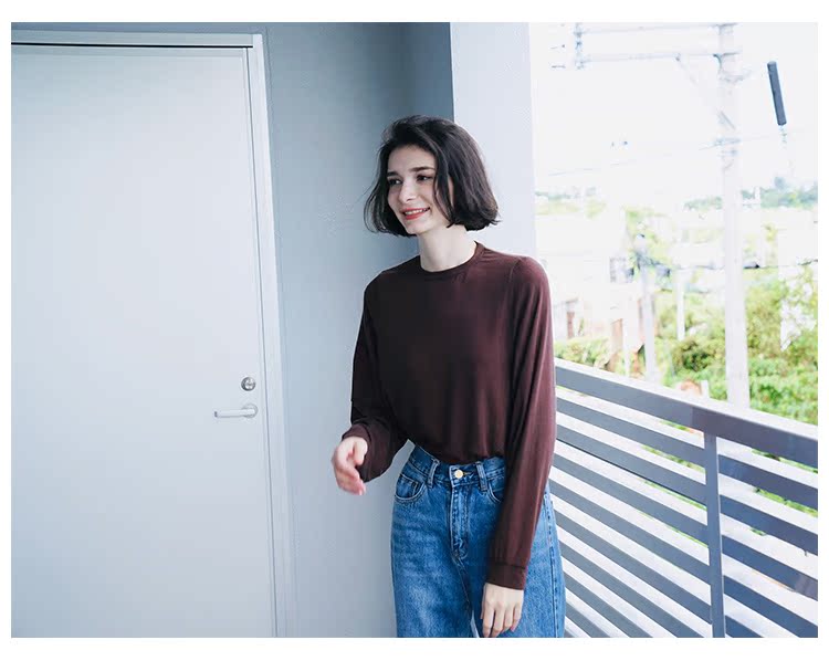 Comfortable Tencel Long Sleeve  Base Layer Trendy Slimming Loose   T-Shirt