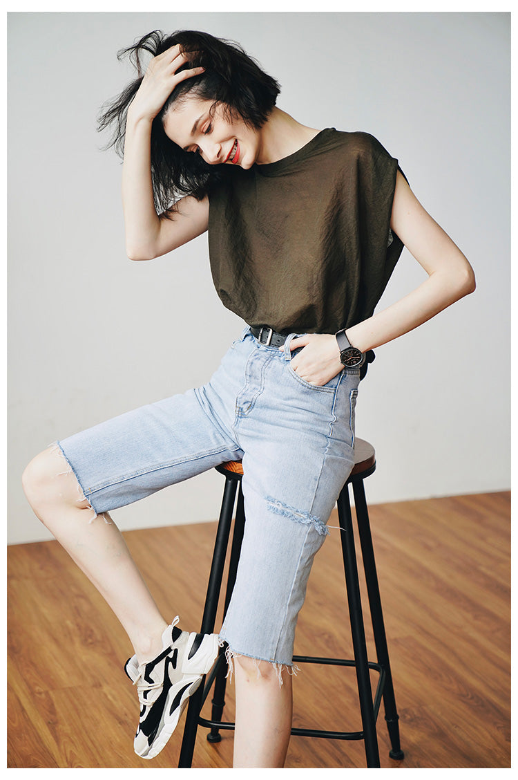 Lightweight, comfortable,  Trendy Women's Summer Loose Fit Short Sleeve, Unique Solid Color  Women's T-shirt