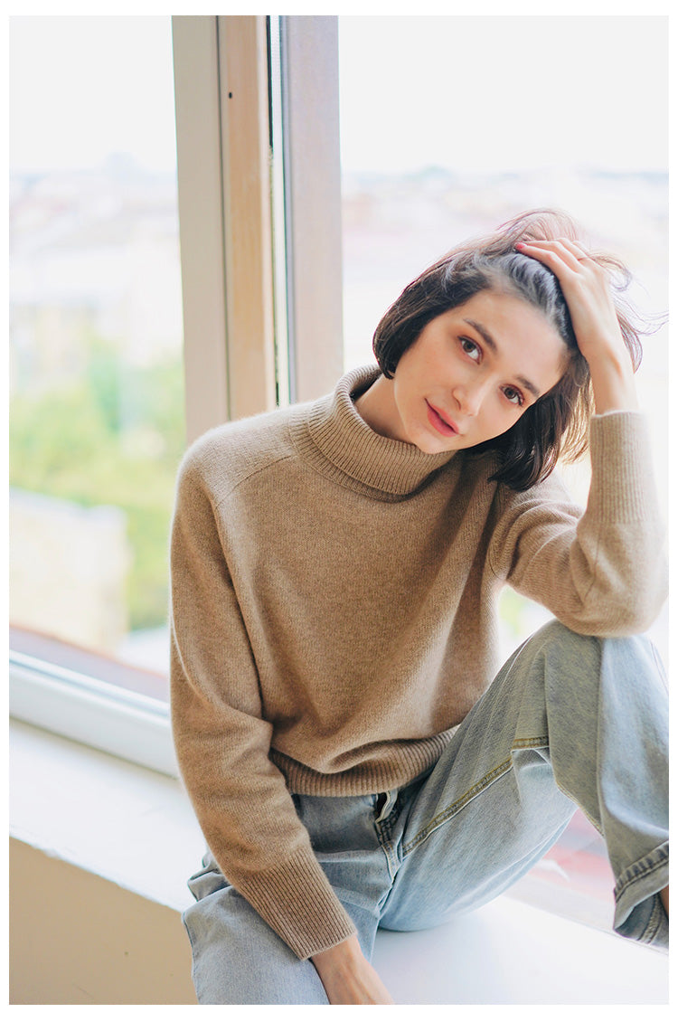 Women's High Neck Knitted Sweater Pullover Winter Top for Women Versatile High Neck Sweater