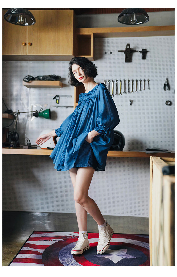 Ruffled Pleated Linen Top with Unique Design for Women, Doll Shirt, Sun Protection Shirt for Women Summer Style with a Western Touch