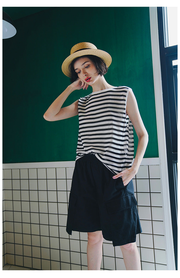 Trendy Versatile Sleeveless Striped Knitted Vest for Women Loose Casual Outerwear Women's Top