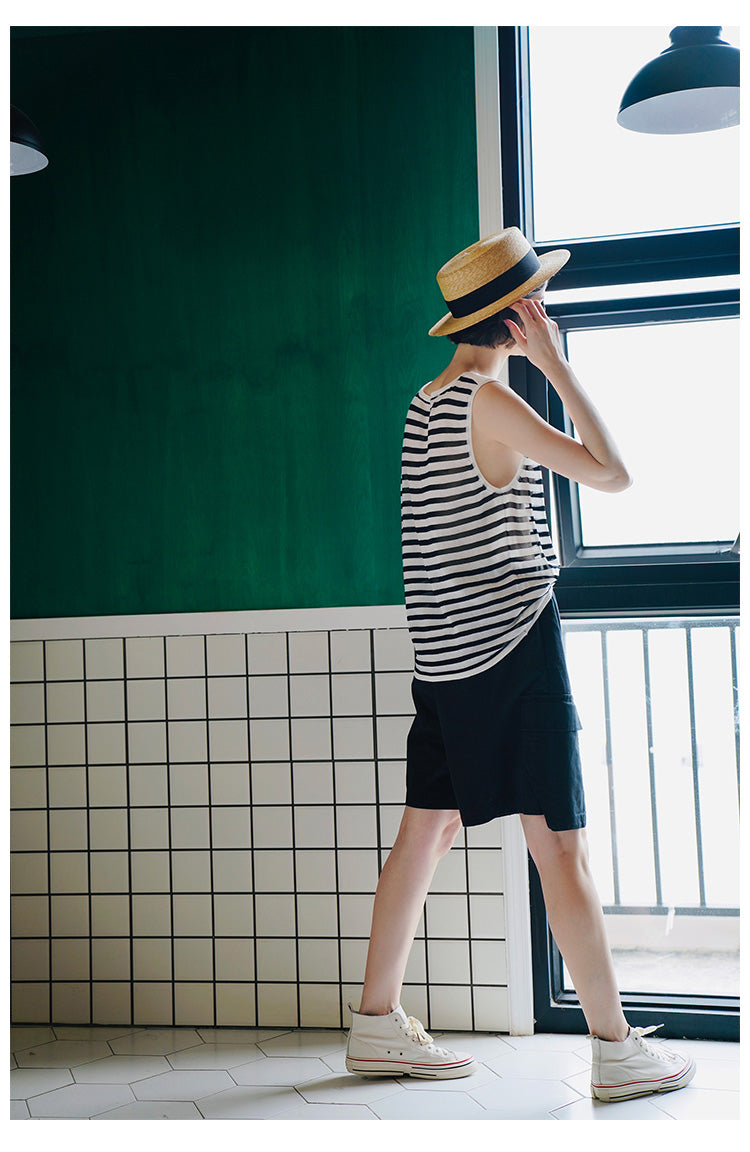 Trendy Versatile Sleeveless Striped Knitted Vest for Women Loose Casual Outerwear Women's Top