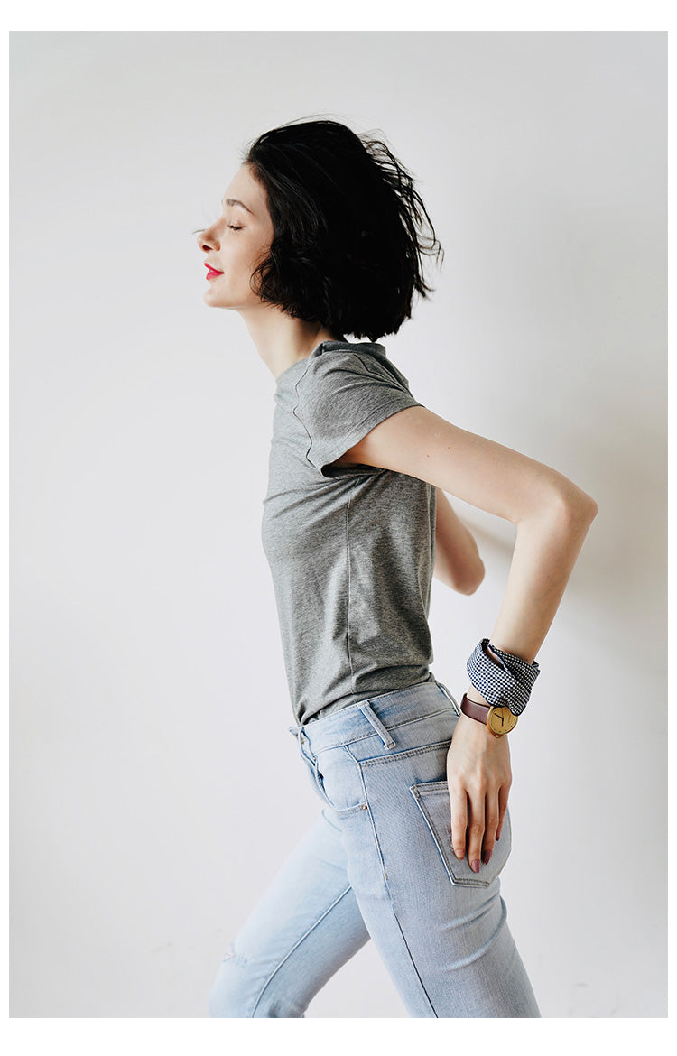 Skin-friendly and comfortable gray Short Sleeve Slim Fit  Color Women's Versatile Casual Summer T-Shirt