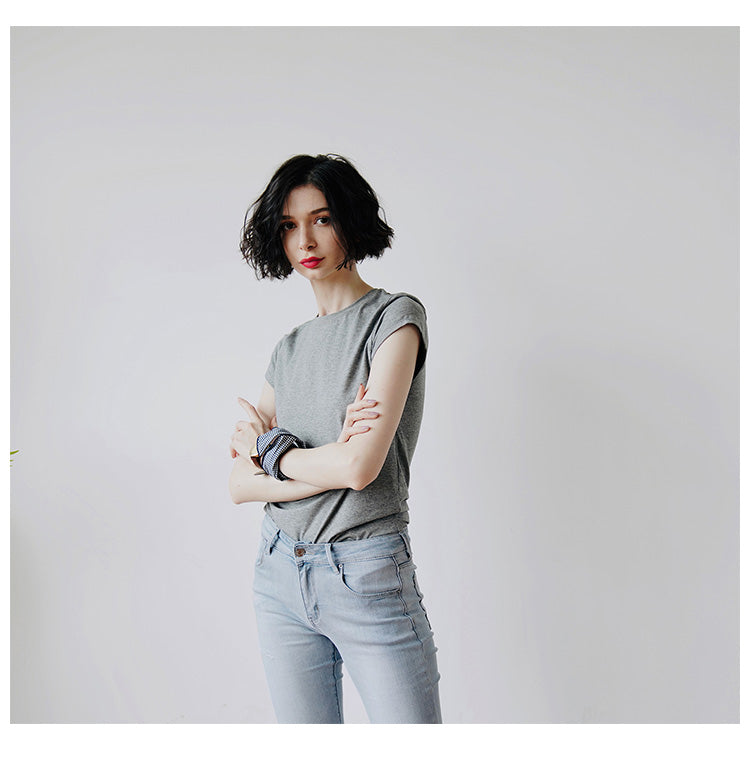 Skin-friendly and comfortable gray Short Sleeve Slim Fit  Color Women's Versatile Casual Summer T-Shirt