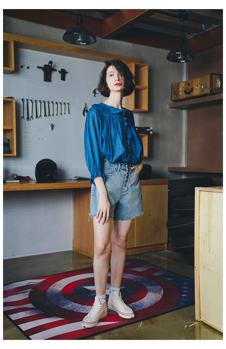 Ruffled Pleated Linen Top with Unique Design for Women, Doll Shirt, Sun Protection Shirt for Women Summer Style with a Western Touch