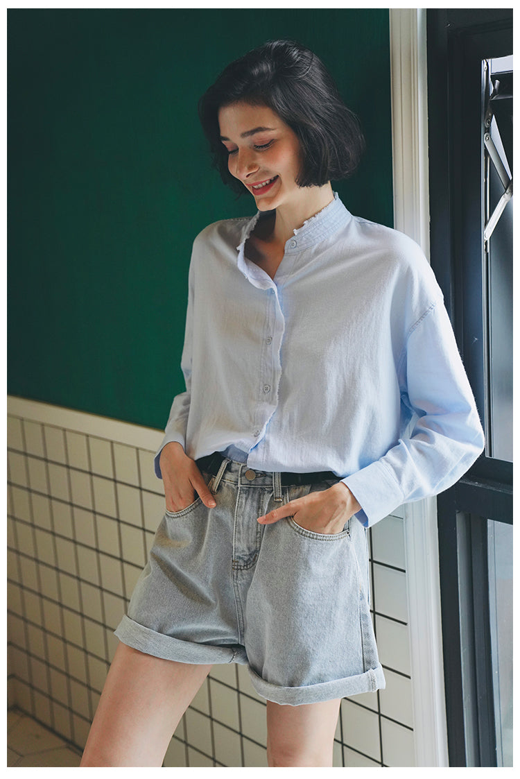 Women's Stand Collar Shirt, Pure Cotton Shirt, Unique Design, Stylish Top