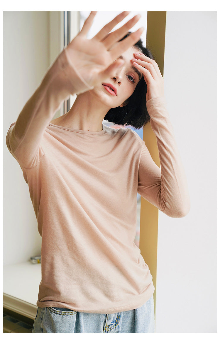 Woolen slim fit t-shirt for women in early, long sleeved knitted base sweater for women, thin cut