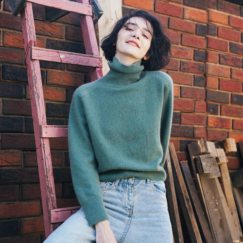 High neck knitted sweater women's pullover winter top women's versatile high neck sweater women