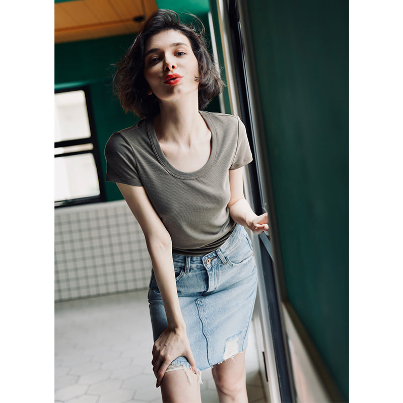 Women's short sleeved summer round neck casual top T-shirt