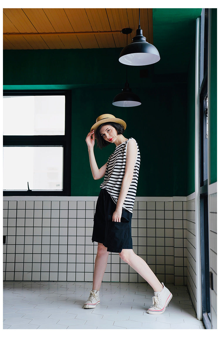 Trendy Versatile Sleeveless Striped Knitted Vest for Women Loose Casual Outerwear Women's Top
